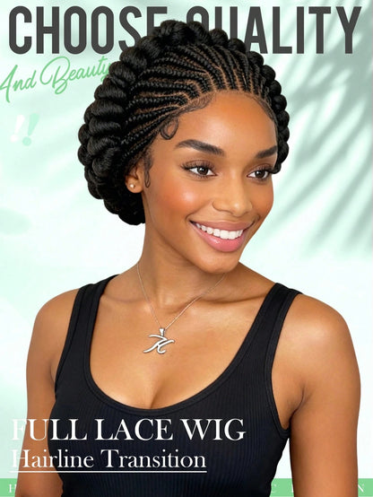 All-Lace Baby Hair Wig Bantu Knot Twisted Braid Wig