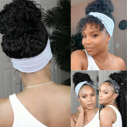 Natural Black Curly Long Hair Headband Glueless Wig