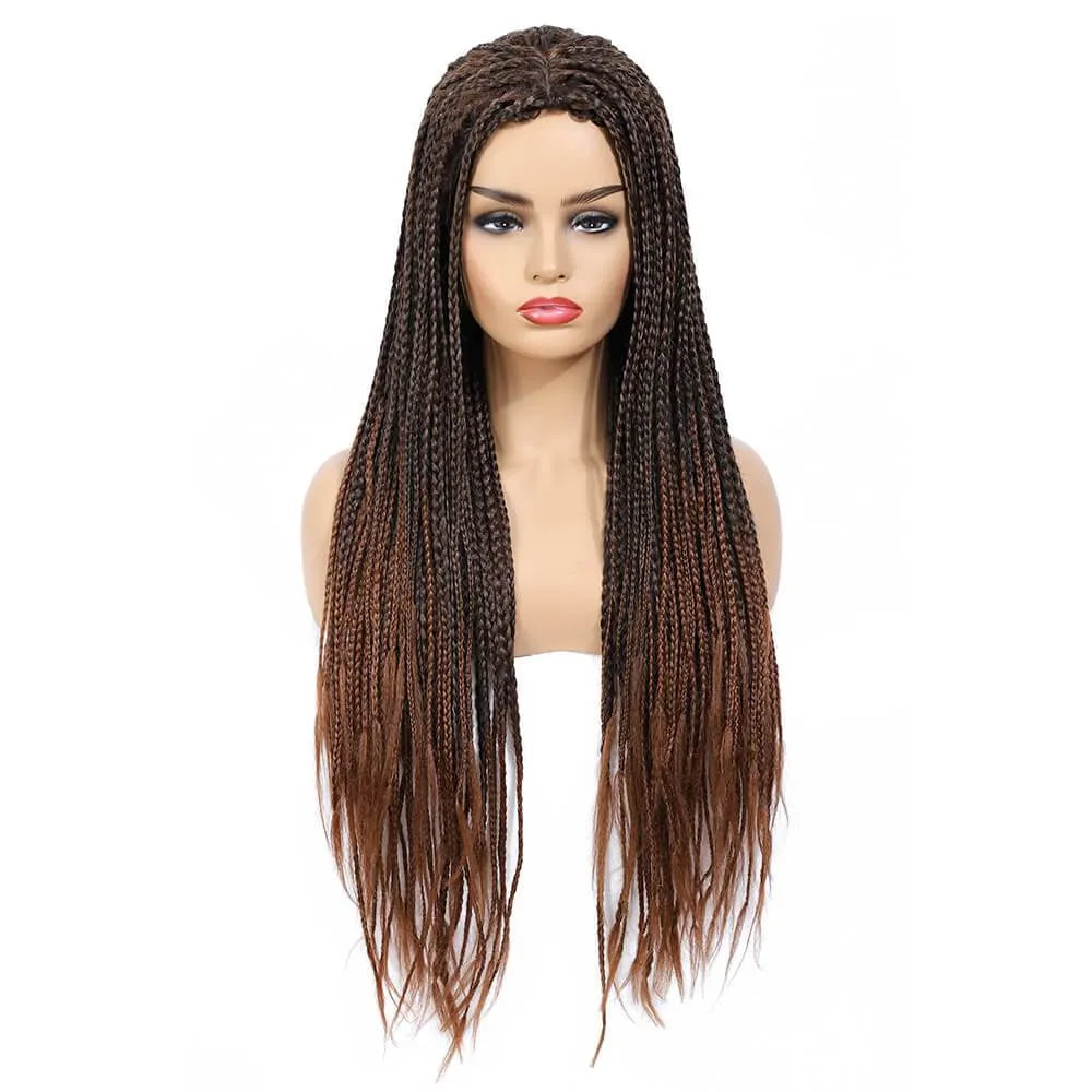 Black Mixed Dark Brown Micro Braids Wig Box Braided Wigs