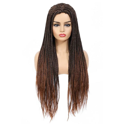 Black Mixed Dark Brown Micro Braids Wig Box Braided Wigs