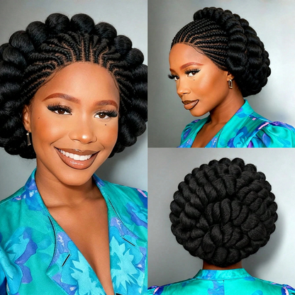 All-Lace Baby Hair Wig Bantu Knot Twisted Braid Wig