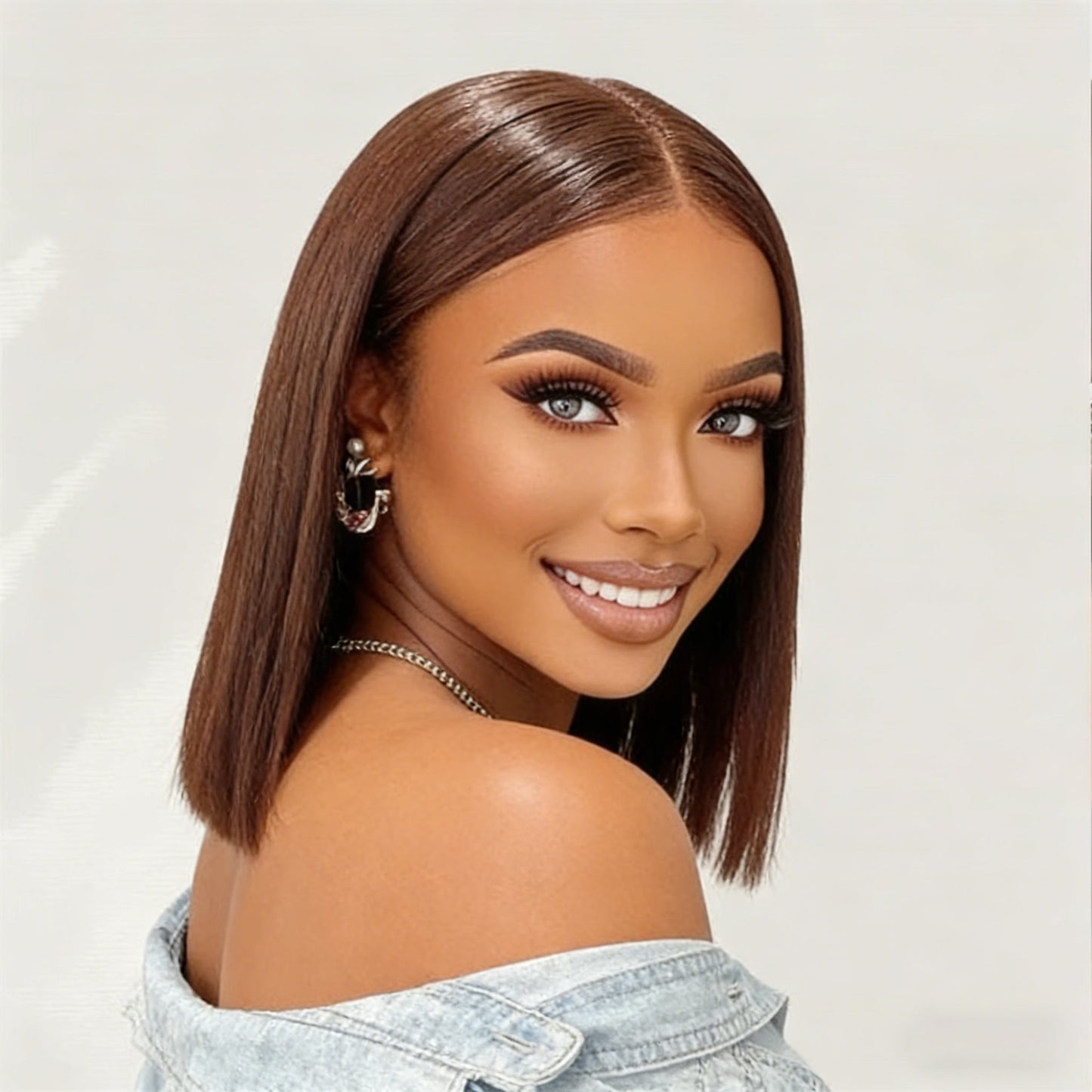 #4 Brown Straight Blunt Cut Short Bob Wig 5x5/6x6 Lace Bob Wigs for Black Women