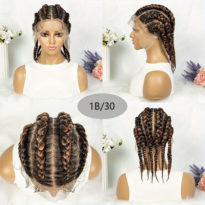 Elegant Full Lace Cornrow Braided Wig 14 Inch Short Hand-Braided Lace Front Wig