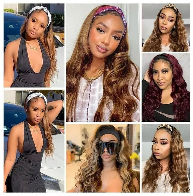 Brown Mixed Blonde Long Wave Hair Headband Wig