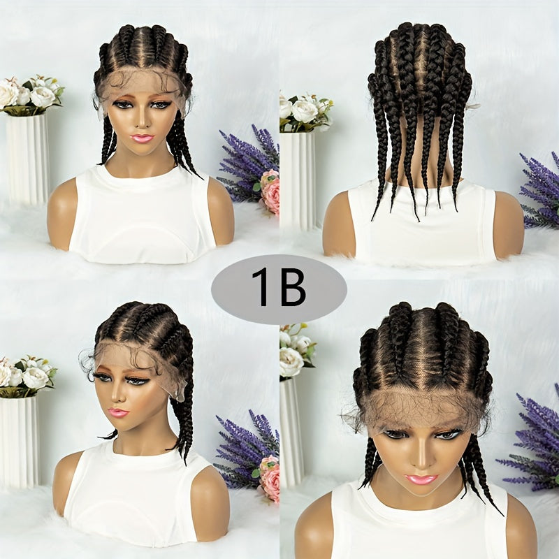 Elegant Full Lace Cornrow Braided Wig 14 Inch Short Hand-Braided Lace Front Wig