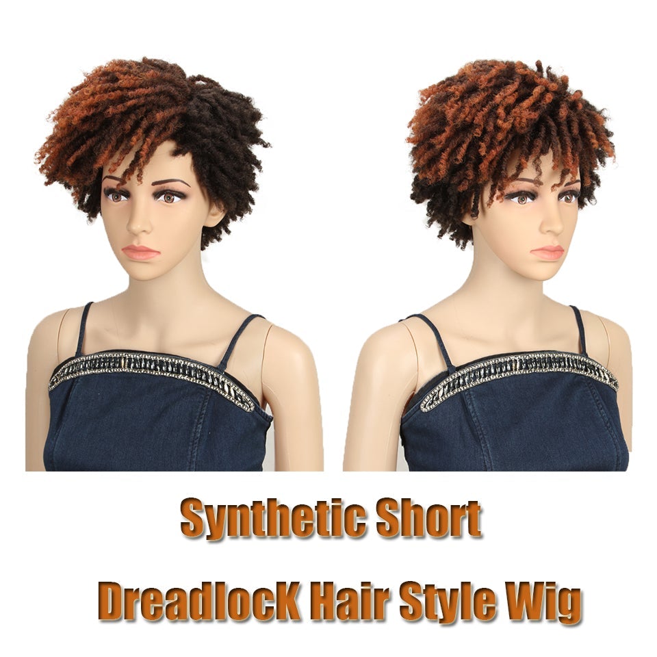 Afro Kinky Curly Wig Short Dreadlock Wig With Bangs Crochet Wig for Black Women
