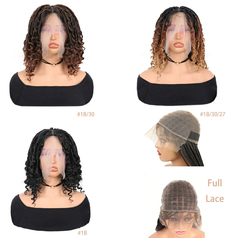 16" Boho Braided Wig 6x6 Lace Front Wig Full Lace Box Braid Wigs