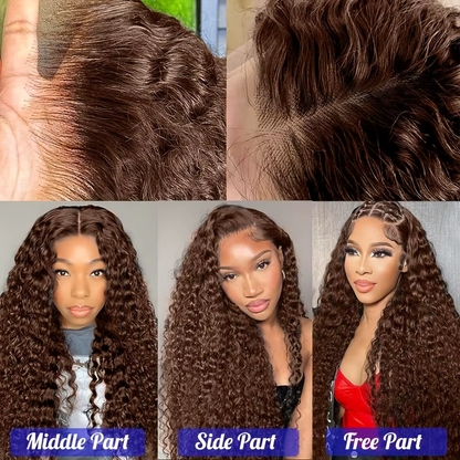 [Glueless Wig]  Hair Deep Wave #4 Brown Lace 4x4 & 5x5 Pre-cut lace Ready To Go Wig With Baby Hair