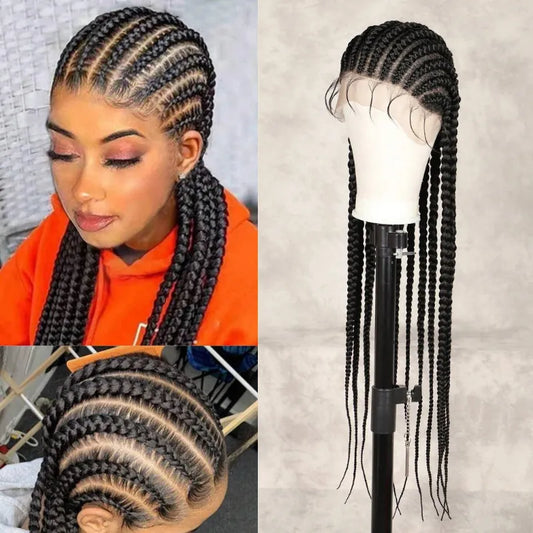 36 Inch Full Lace Giant Box Braid Wig With Baby Hair Cornrow Twist Wig