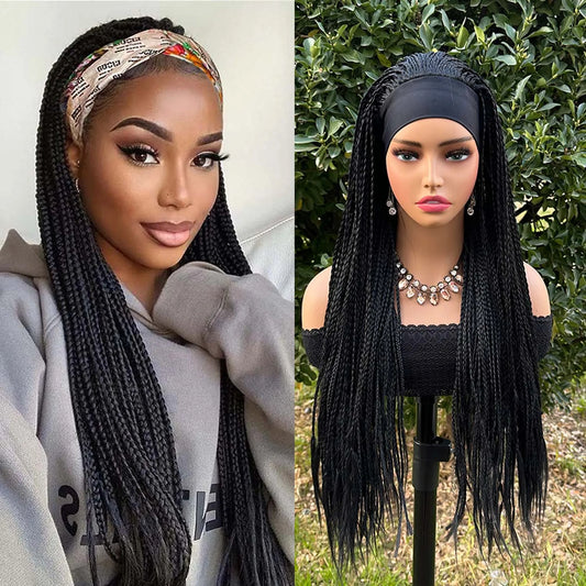 Black Long Micro Braids Wig Headband Wigs Box Braided Wig