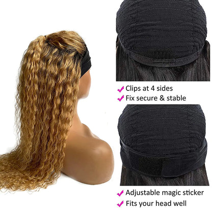 Black Mixed Blonde Curly Long Hair Headband Glueless Wig
