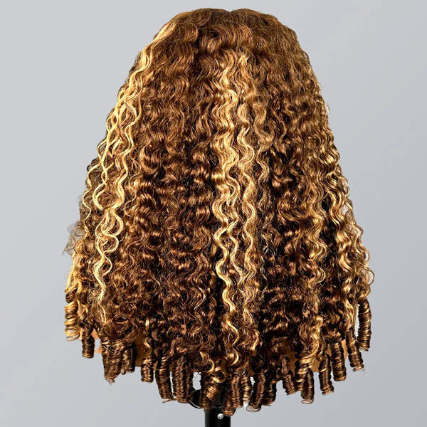 [Glueless Wig]  Burmese Curly Highlight 4/27 Color Pre-Cut 5X5/4x4 Lace Wear Go Wig