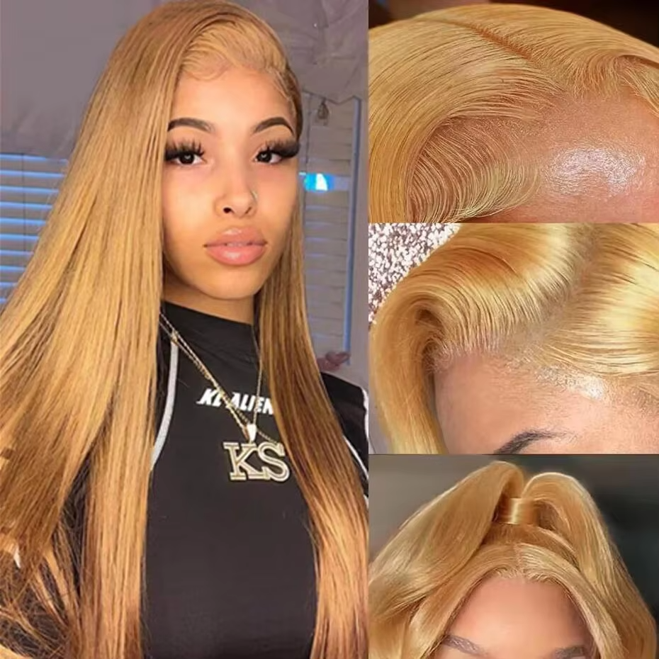 [Glueless Wig] #27 Honey Blonde Straight Hair 5x5 Pre-Cut HD Lace Ready To Go Glueless  Wigs