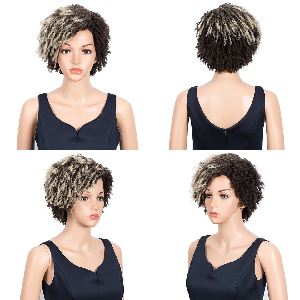 Afro Kinky Curly Wig Short Dreadlock Wig With Bangs Crochet Wig for Black Women