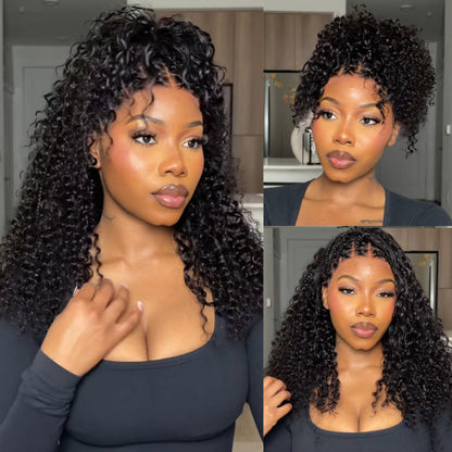 Knotless Boho Braided Curly Wigs Drawstring Full Frontal HD Lace Braided Lace Glueless Wigs
