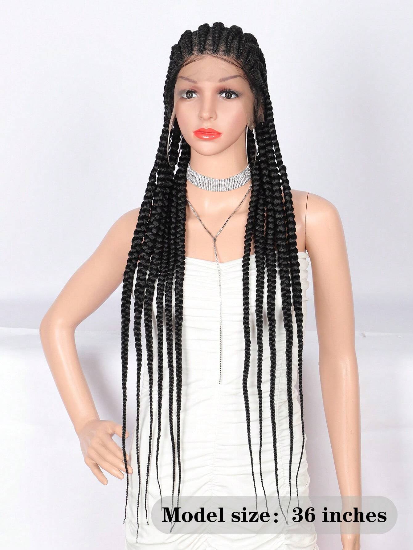 36 Inch Full Lace Giant Box Braid Wig With Baby Hair Cornrow Twist Wig