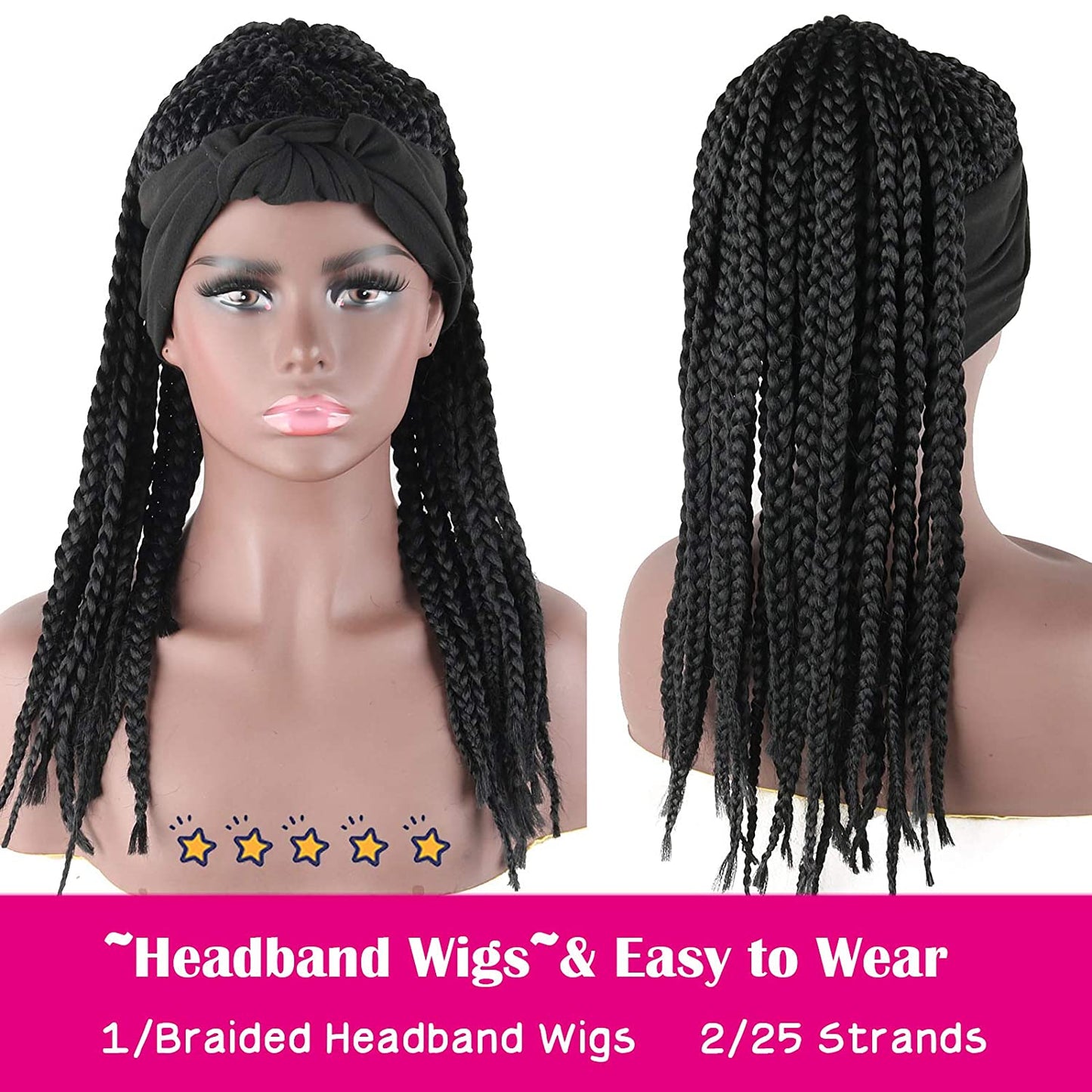 Gold Blonde 2 in 1 Box Braided Wig Headband Wigs