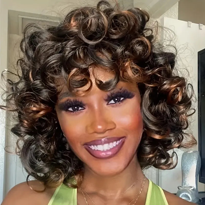 12 Inch Elegant Short Roll Wavy Costume Wig Natural Black Soft Curly Wig