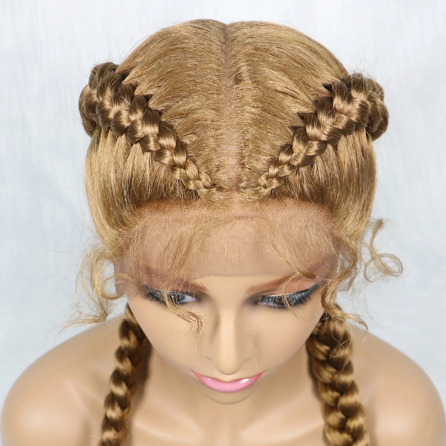 36 Inches Long Lace Front Braided Wigs Dutch Twins Braids Wig With Baby Hair