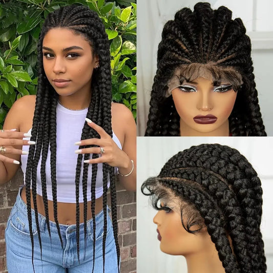 32INCH Cornrow Braided Wigs Full Lace Braids Wig with Baby Hair Lace Frontal Knotless Braided Lace Wig