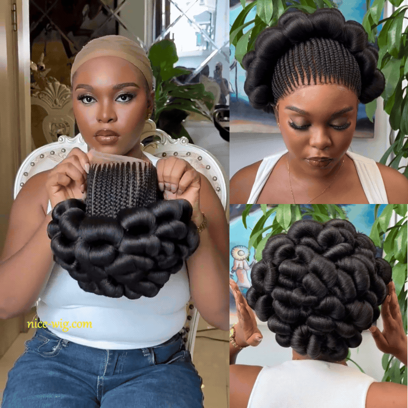 All-Lace Baby Hair Wig Bantu Knot Twisted Braid Wig