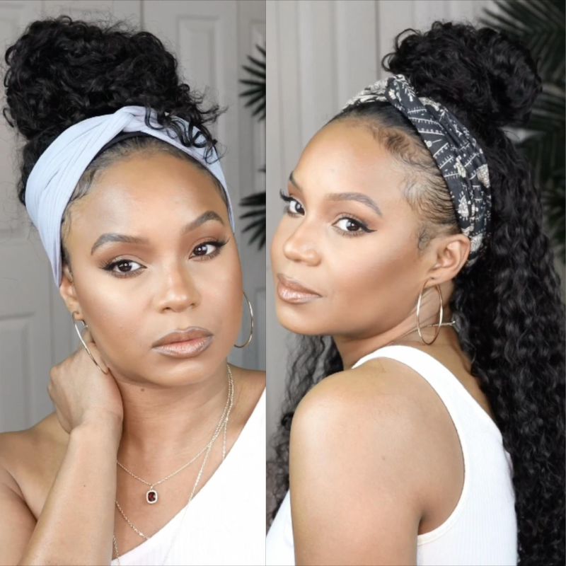 Natural Black Curly Long Hair Headband Glueless Wig