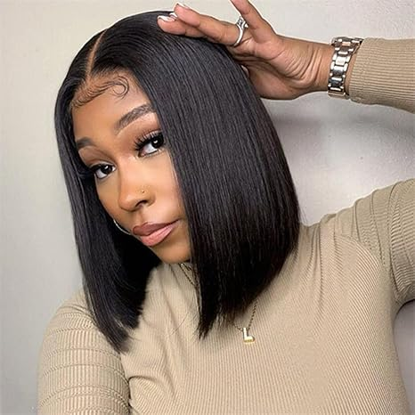 Blunt Cut Bob 2x6 Lace Closure Straight Wigs for Women Natural Black 220% Density