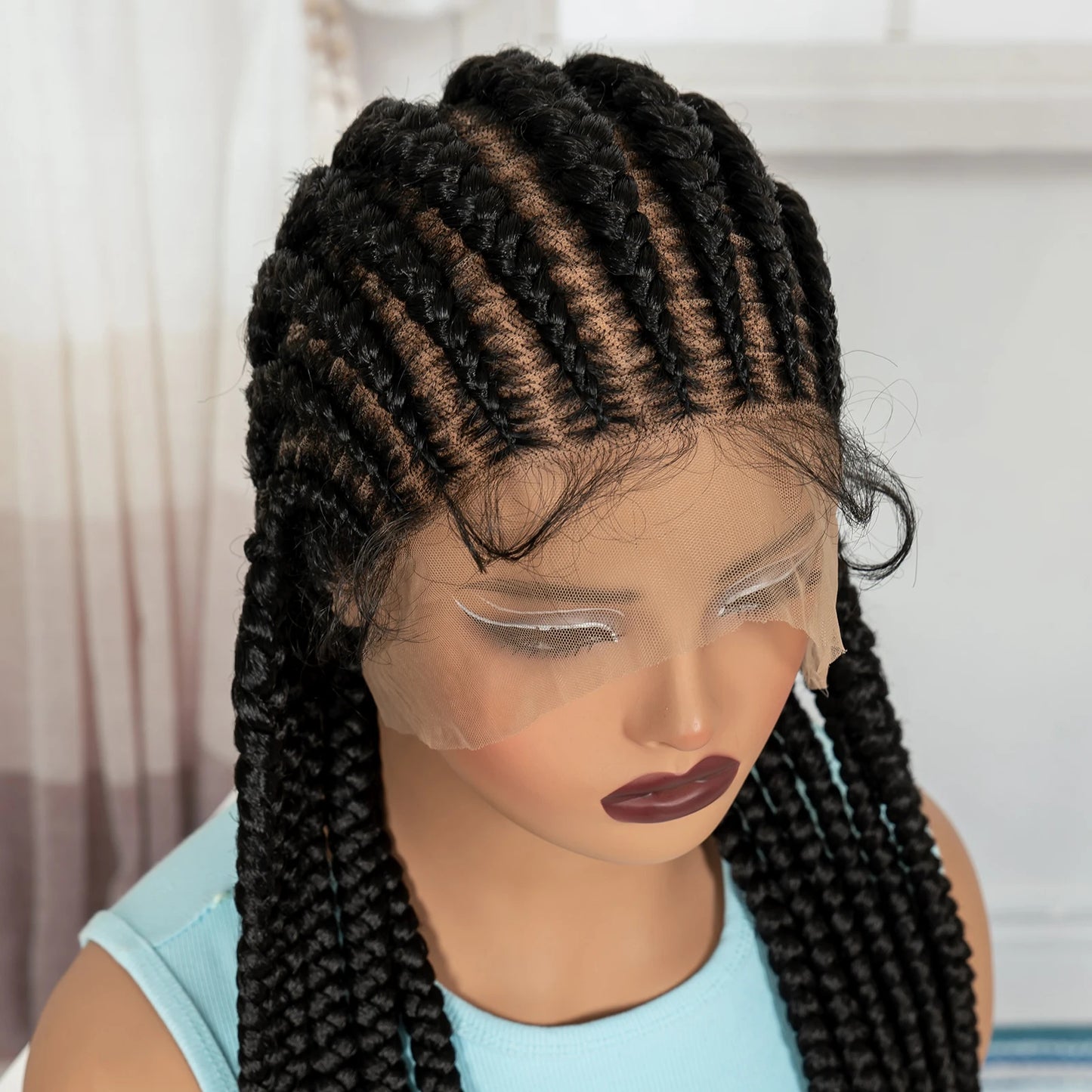 32In Full Lace Cornrow Braided Wigs Knotless Lace Frontal Braids Wig with Baby Hair