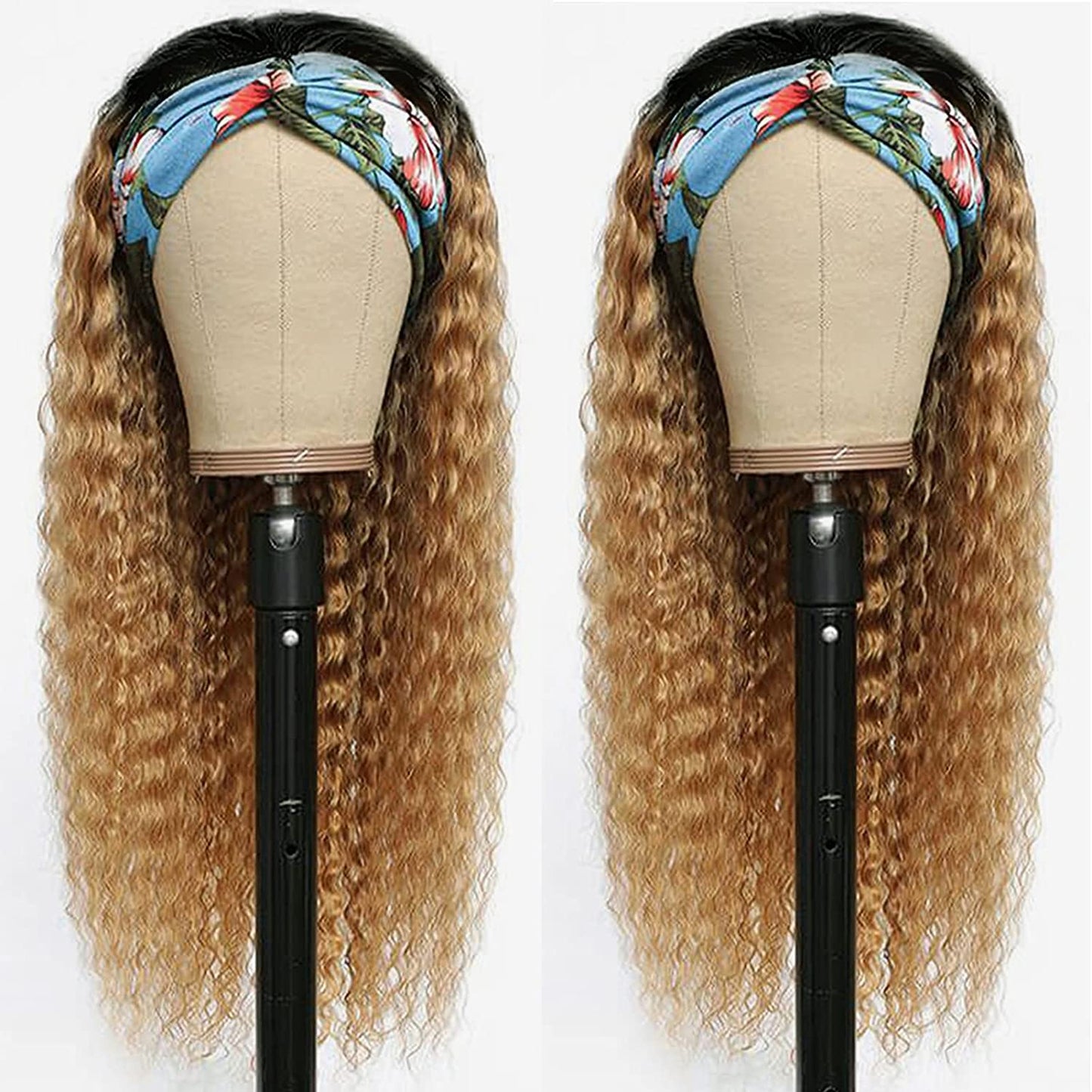 Black Mixed Blonde Curly Long Hair Headband Glueless Wig