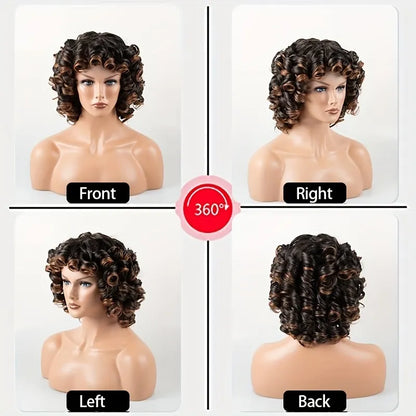 12 Inch Elegant Short Roll Wavy Costume Wig Natural Black Soft Curly Wig