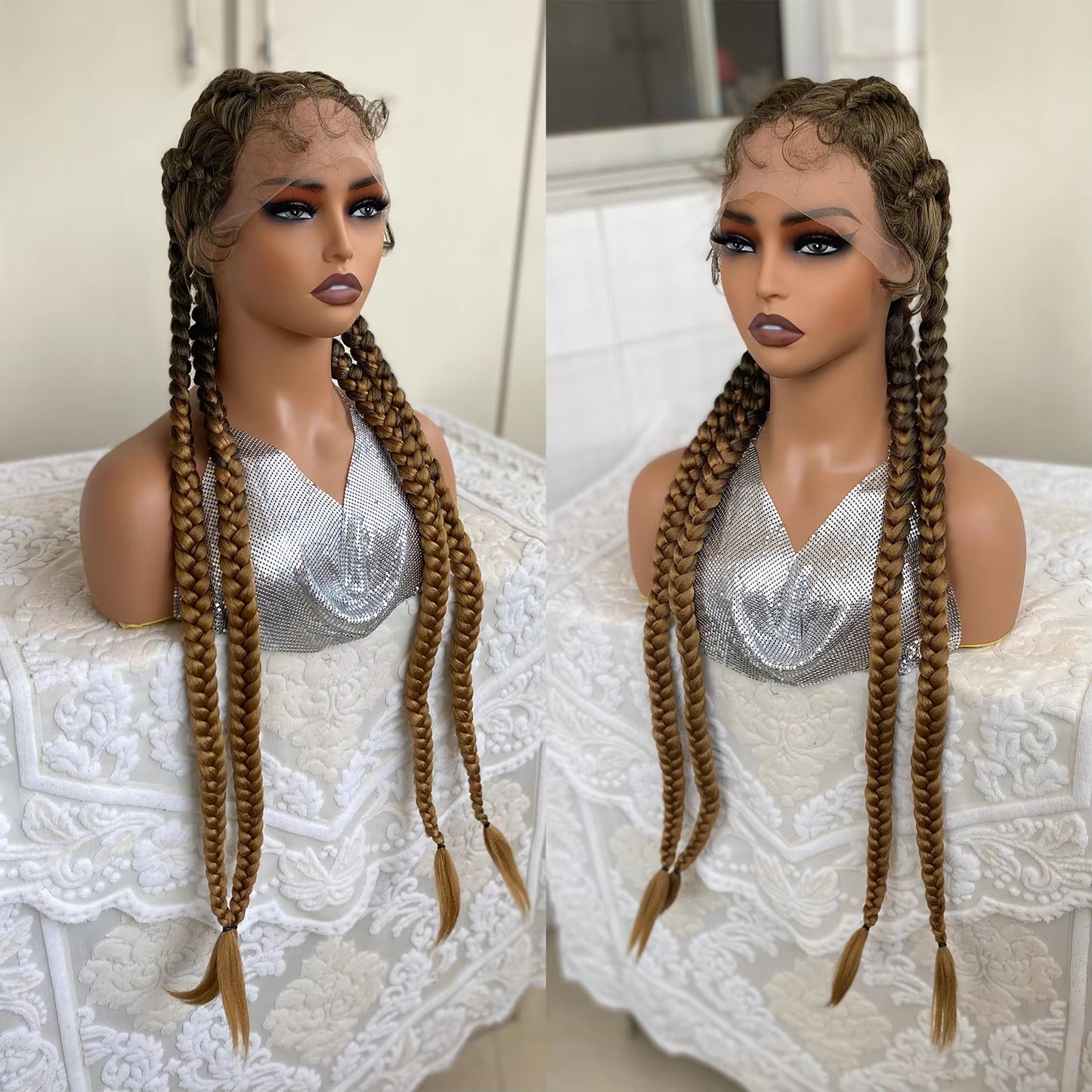 Lace Front Wig Braided Wigs With Baby Hair 32 Inches 4 Twist Cornrow Braids Crochet Braids