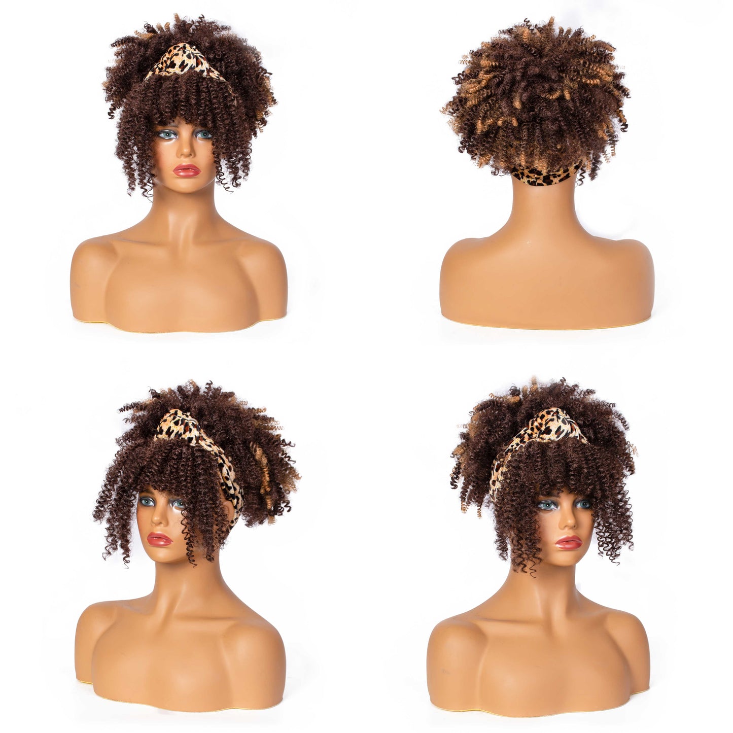 Hot Sexy Kinky Curly Mixed Brown Wigs with Leopard Headband