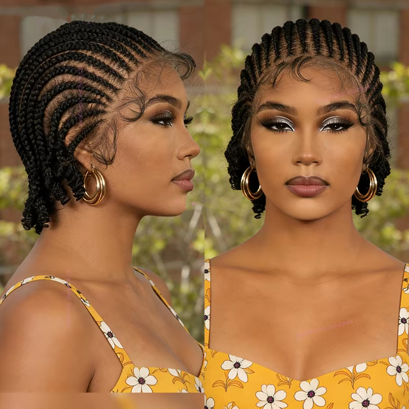 8" Short Cornrow Braided Bob Wigs  Full Lace Braided Wigs Unisex Cornrow Bob Wig