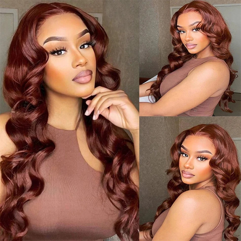 [Glueless Wig]  Hair Ready To Go Color #33 Reddish Brown Body Wave Lace 4x4 & 5x5  Pre-cut Lace Glueless Wigs