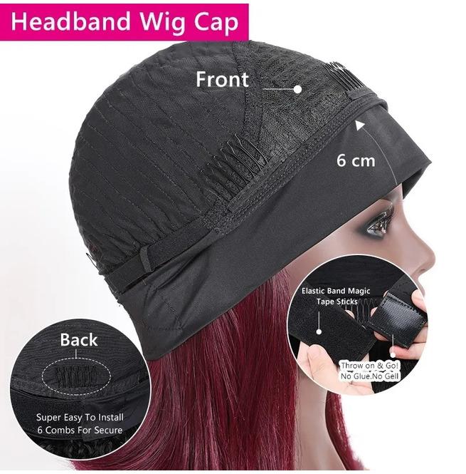 Wine Red Straight Hair Bob Headband Wigs