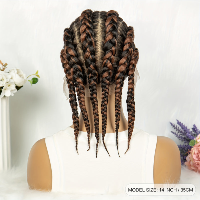 Elegant Full Lace Cornrow Braided Wig 14 Inch Short Hand-Braided Lace Front Wig