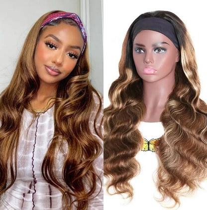 Brown Mixed Blonde Long Wave Hair Headband Wig