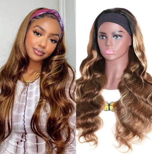 Brown Mixed Blonde Long Wave Hair Headband Wig
