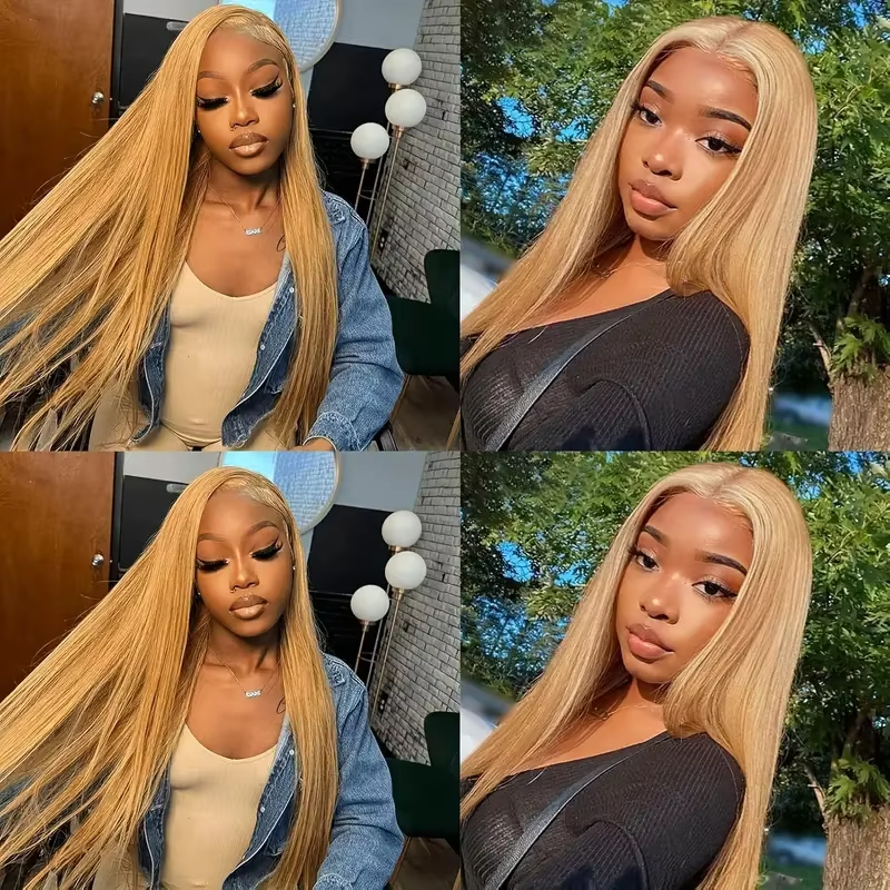 [Glueless Wig] #27 Honey Blonde Straight Hair 5x5 Pre-Cut HD Lace Ready To Go Glueless  Wigs