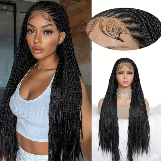 Twist Box Braided Frontal Faux Locs Wigs 13X4 Lace Front Tribal Braiding Long Wig