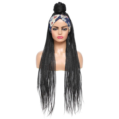 Black Long Micro Braids Wig Headband Wigs Box Braided Wigs