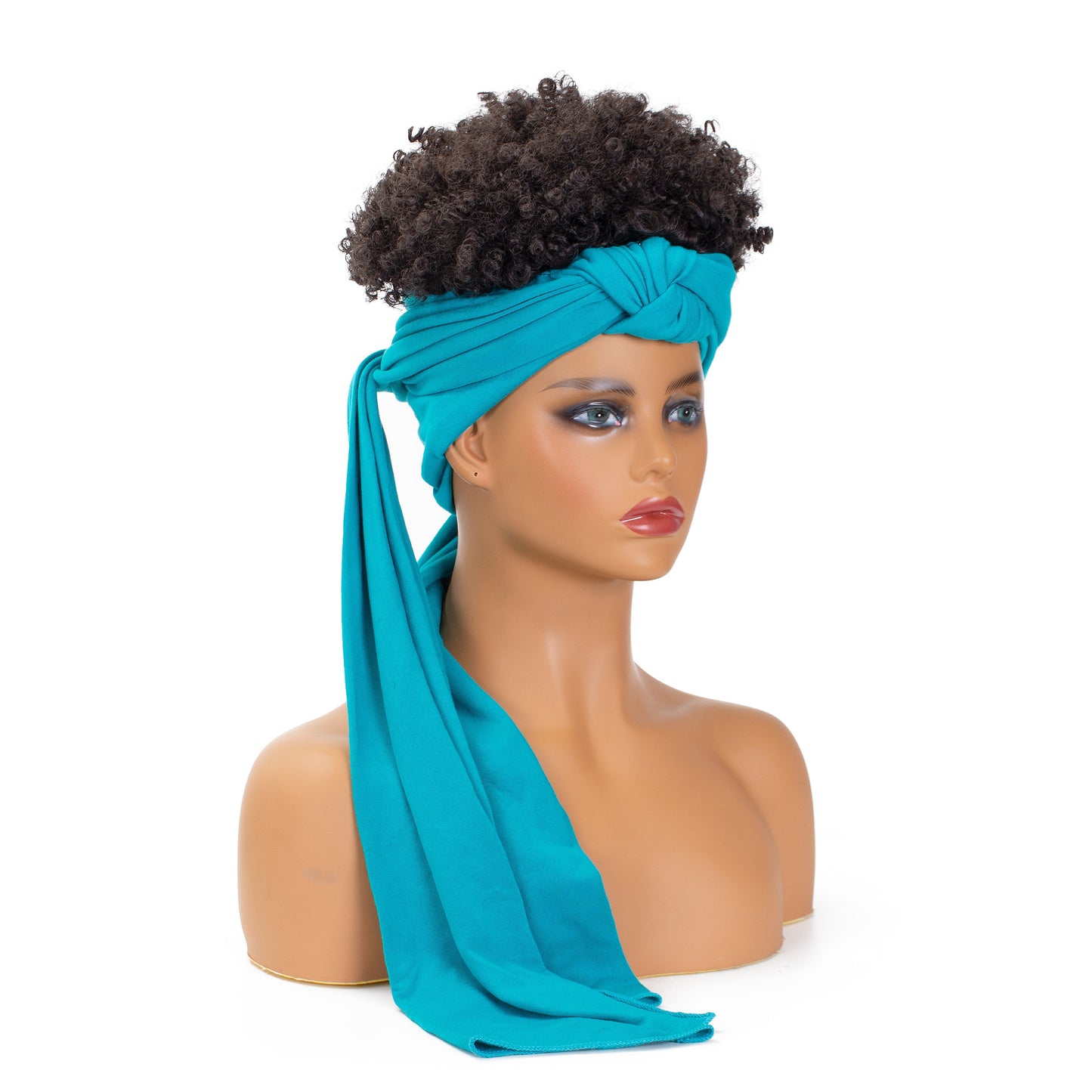 Hot Sexy Kinky Black Curly Wig with Long Water Blue Headband