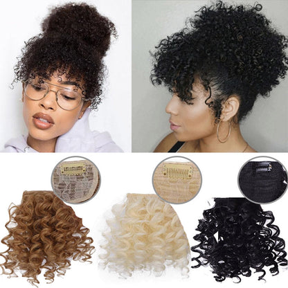 Kinky Curly Bangs Clip Natural Color Drawstring Ponytail
