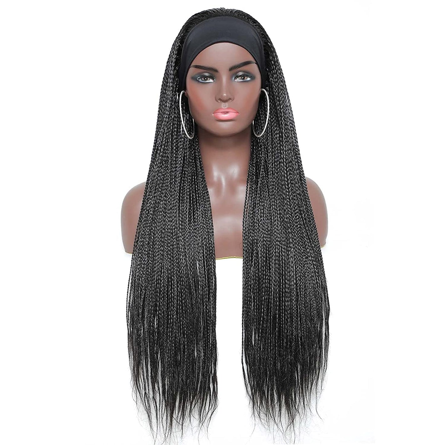 Black Long Micro Braids Wig Headband Wigs Box Braided Wigs