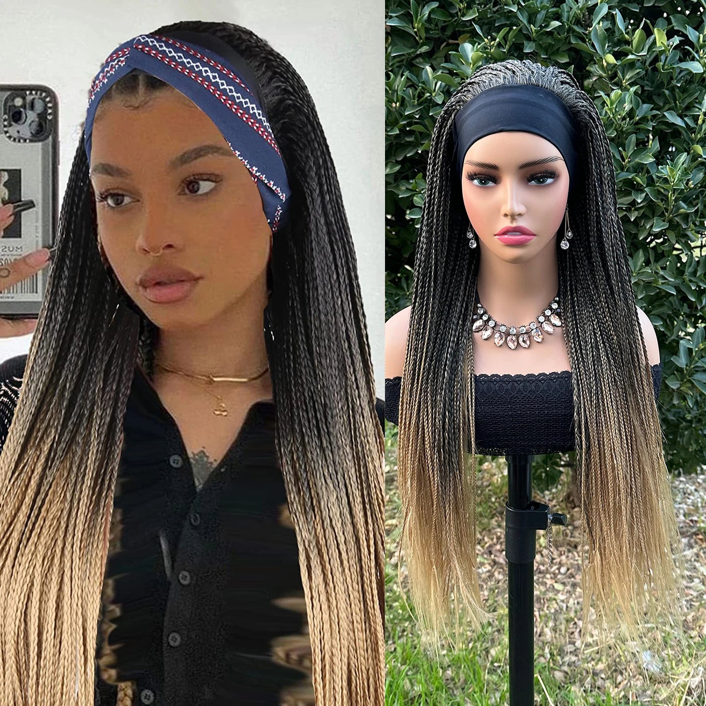 Black Long Micro Braids Wig Headband Wigs Box Braided Wig