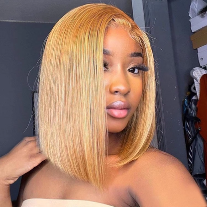 #27 Blonde Blunt Cut Short Bob Wig 5x5/6x6 HD Lace Closure Wig