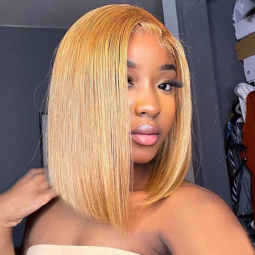 #27 Blonde Blunt Cut Short Bob Wig 5x5/6x6 HD Lace Closure Wig