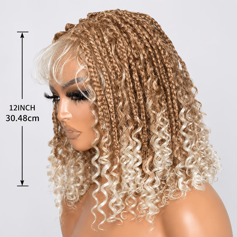 Glueless Full Lace Curly Wave Braided Wigs Honey Blonde Color Boho Braided Wigs Put on And Go Wig