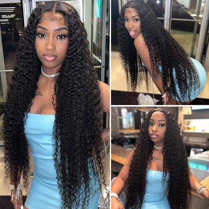 [Glueless Wig] Natural Black pre-cut Deep Wave 6X4 HD Lace  Closure 100%  Wig