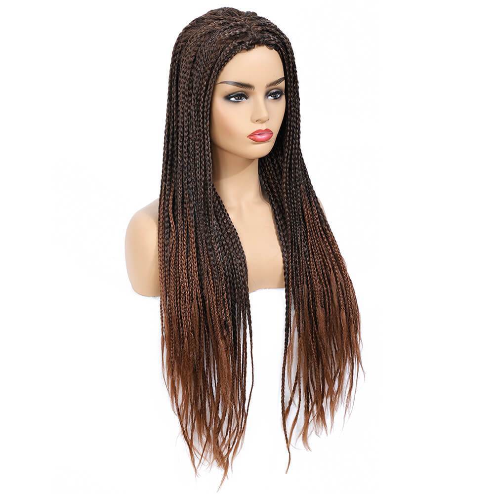 Black Mixed Light Brown Micro Braids Wig Box Braided Wigs